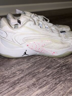 Jordan Women's White Sneakers with Pink Speckle Accents